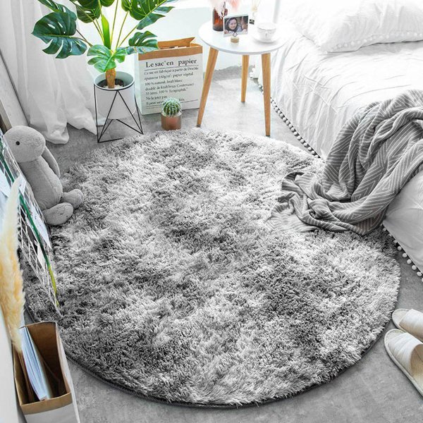 Strado Στρογγυλό Χαλί Shaggy Ombre 300x300cm, Ανοιχτό Γκρι, Αντιολισθητικό