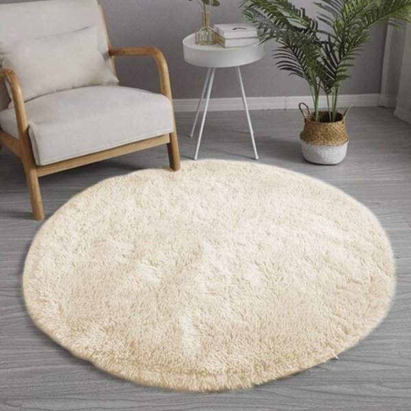 Strado Στρογγυλό Χαλί Shaggy 160x160cm, Αντιολισθητικό, Κρεμ Μπεζ
