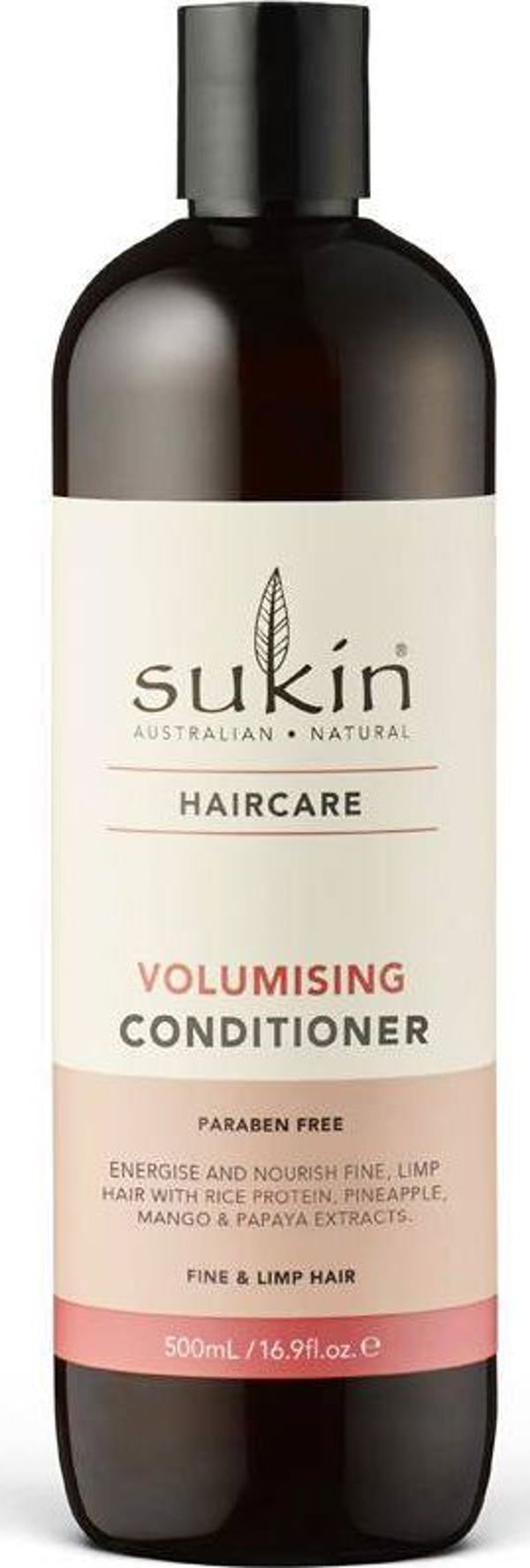 Sukin Volumising Conditioner Μαλακτική Κρέμα για Όγκο Μαλλιών, με Πρωτεΐνες Ρυζιού και Φυτικά Εκχυλίσματα, 500ml