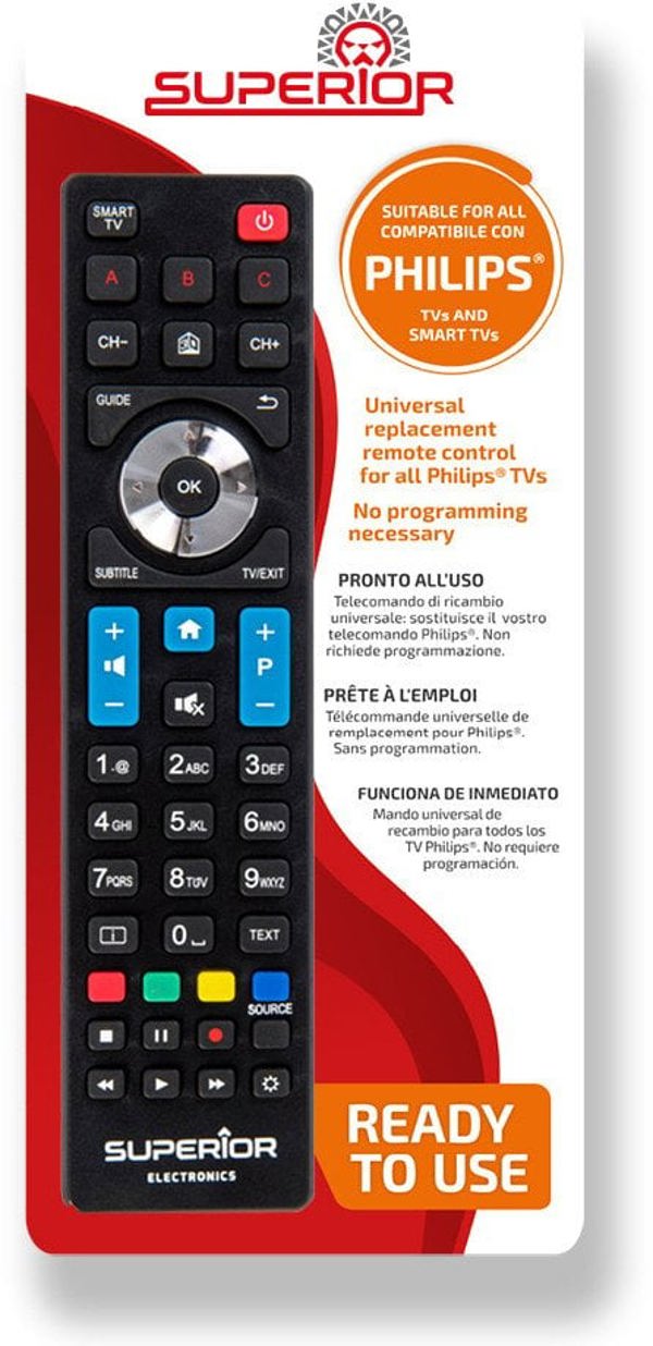 Superior Electronics ReplacemRemote Control - Replacement remote control Black, SUPTRB010, for Philips (SMART) TVs