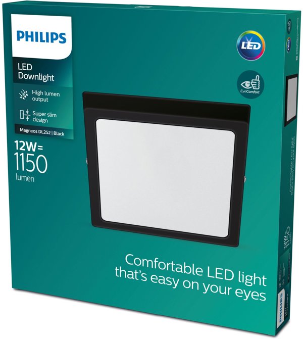 Επιφανειακός πίνακας LED PHILIPS MAGNEOS, 12W, 2700K, 1150lm, μαύρο, 21 x 21 x h2.8 cm