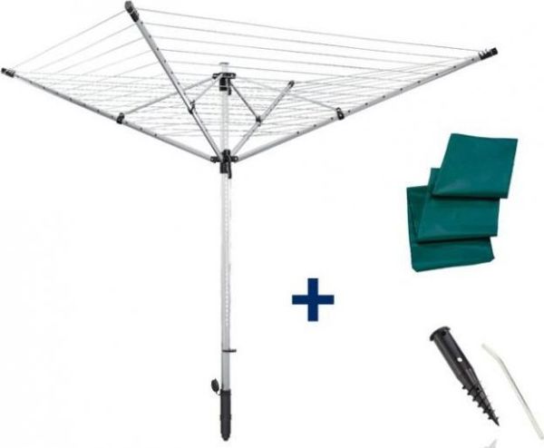Leifheit Linolift 600 Quickstart Evo Απλώστρα Ρούχων Εξωτερικού Χώρου, 60m Σχοινί, Ρυθμιζόμενο Ύψος 85-180cm, Ασημί/Ανθρακί, με Βάση