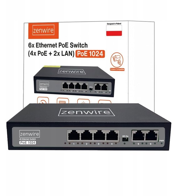 Switch Τροφοδοτικό Διαχωριστής POE LAN 8 Θύρες 6 Ethernet RJ45 100Mbps για Κάμερες