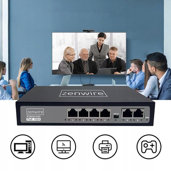 Switch Τροφοδοτικό Διαχωριστής POE LAN 8 Θύρες 6 Ethernet RJ45 100Mbps για Κάμερες