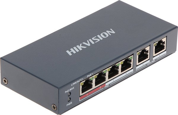 Hikvision DS-3E0106P-E/M Unmanaged PoE Switch 6 Θυρών, 4x PoE, 2x Uplink, 35W, 300m Long Distance