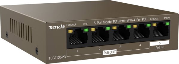 Διακόπτης Tenda μη διαχειριζόμενος Tenda TEG1105PD 5-port 1GbE PoE