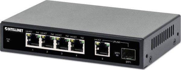 Intellinet Network Solutions 561822 Gigabit Ethernet PoE+ Switch 5 Θυρών, 91W, 4x PoE RJ45 & 1x SFP Port