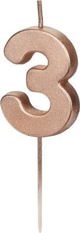 Inspiruj Κερί Γενεθλίων Αριθμός 3, Ροζ Χρυσό, 4.5cm
