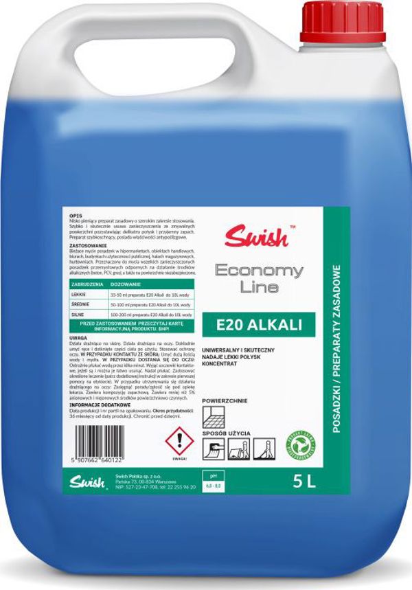 Swish E20 Καθαριστικό Επιφανειών με Γυαλιστική Δράση, Αλκαλικό Συμπυκνωμένο Καθαριστικό 5L