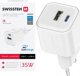 Προσαρμογέας δικτύου Swissten GaN 35W, 2 θύρες, USB-A + USB-C, Smart IC