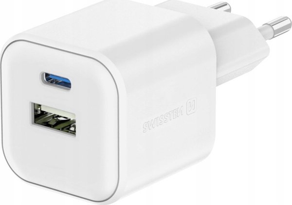 Προσαρμογέας δικτύου Swissten GaN 35W, 2 θύρες, USB-A + USB-C, Smart IC
