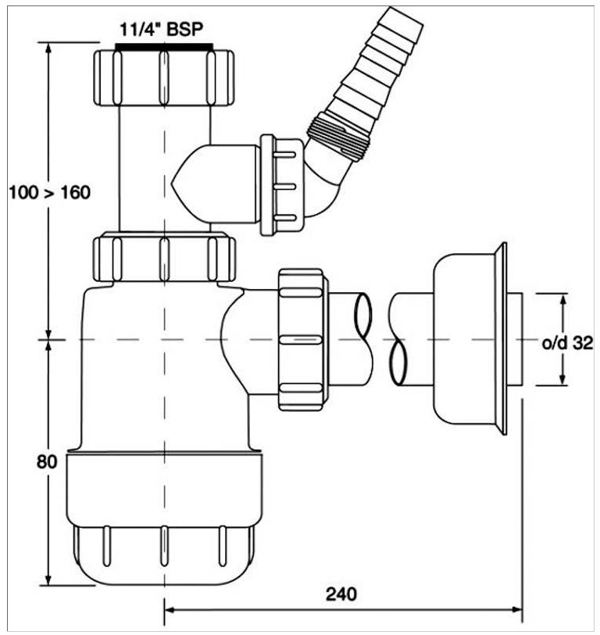 Σιφόνι McAlpine μπουκαλοειδές 5/4" DN32 χαμηλό λευκό (HC2WM-32)