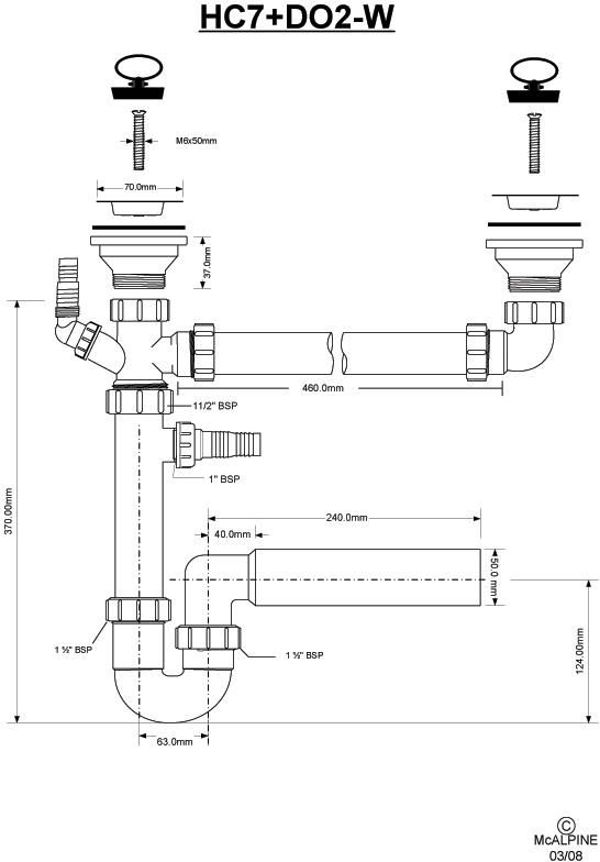 Διπλό σωληνωτό σιφόνι McAlpine 1,5" (HC7+DO2-W)