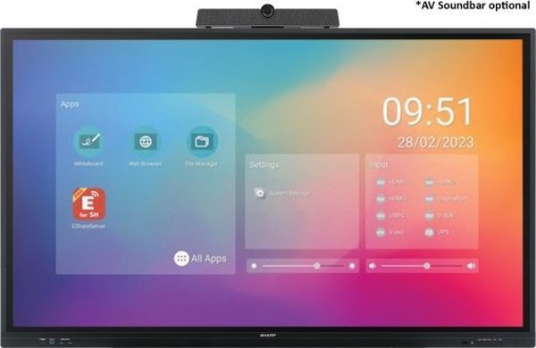 System interaktywny Sharp PN-LC862 - 86", interactive display, UHD, 350 cd/m2, Infrared, 20 touch points, OPS Slot, Android SoC, USB-C, HDMI-out.
