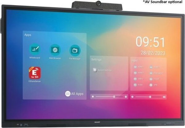 System interaktywny Sharp PN-LC862 - 86", interactive display, UHD, 350 cd/m2, Infrared, 20 touch points, OPS Slot, Android SoC, USB-C, HDMI-out.