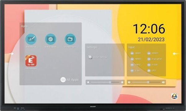 System interaktywny Sharp PN-LC862 - 86", interactive display, UHD, 350 cd/m2, Infrared, 20 touch points, OPS Slot, Android SoC, USB-C, HDMI-out.