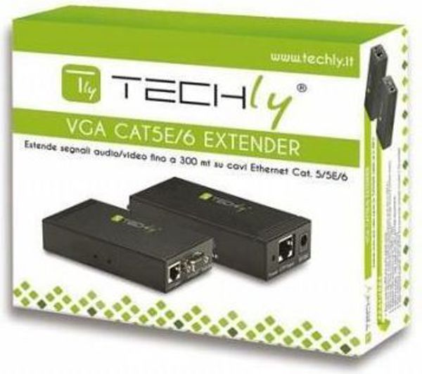 Σύστημα μετάδοσης σήματος Techly Extender VGA AV μέσω μαύρου καλωδίου Cat.5/5e/6 (301122) 1498234 8057685301122