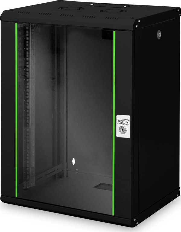 Digitus Unique Επιτοίχια Ντουλάπα IT 16U 600x450mm, Μαύρο Χρώμα, με Πόρτα Ασφαλείας και Κλειδαριά