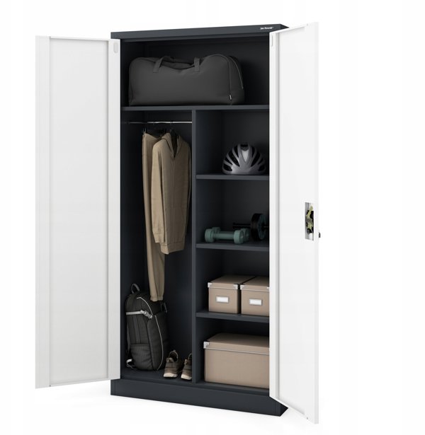 Ντουλάπα αποθηκευτική με κλείδωμα DAWID 900 x 1850 x 450 mm, ανθρακί-λευκό