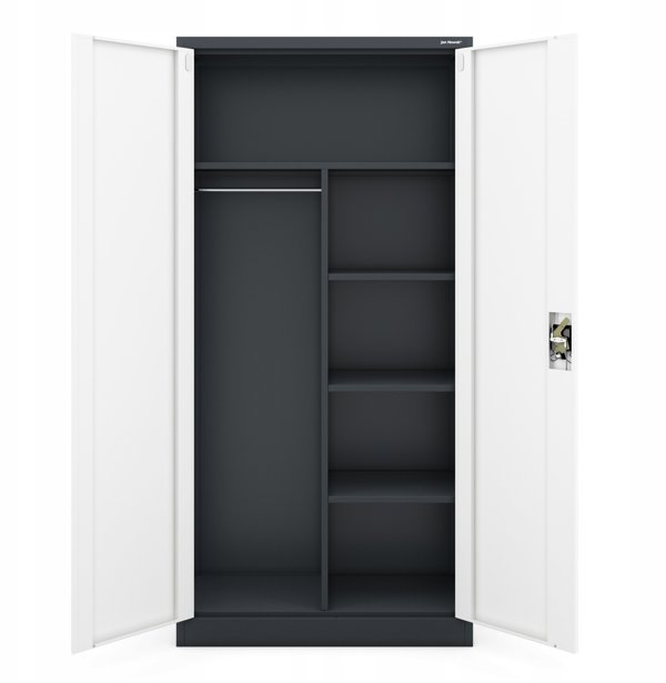Ντουλάπα αποθηκευτική με κλείδωμα DAWID 900 x 1850 x 450 mm, ανθρακί-λευκό