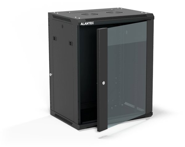 Alantec Επιτοίχια Ντουλάπα Rack 19" 15U 600x450, Γυάλινη Πόρτα, Μαύρο Χρώμα, Flat Pack