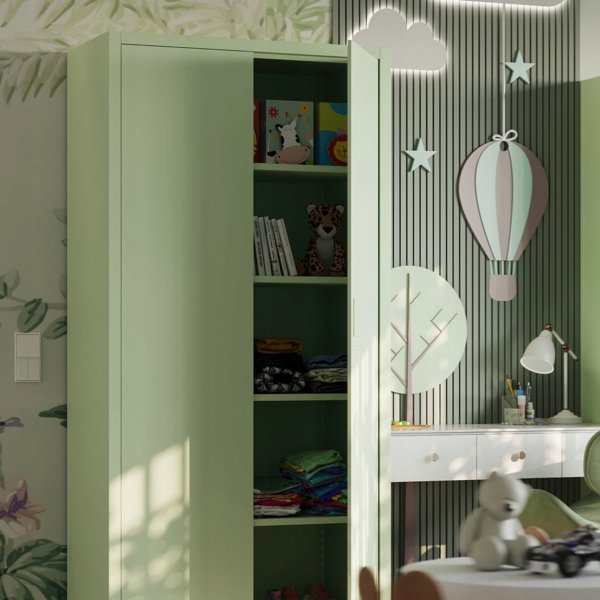 Δίφυλλη ντουλάπα με ράφια JAN H, 900 x 1950 x 400 mm, Fresh Style: παστέλ πράσινο
