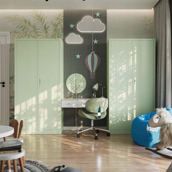 Δίφυλλη ντουλάπα με ράφια JAN H, 900 x 1950 x 400 mm, Fresh Style: παστέλ πράσινο