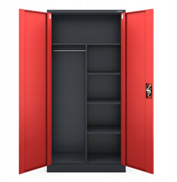 Szafa gospodarcza zamykana DAWID 900 x 1850 x 450 mm, antracytowo-czerwona