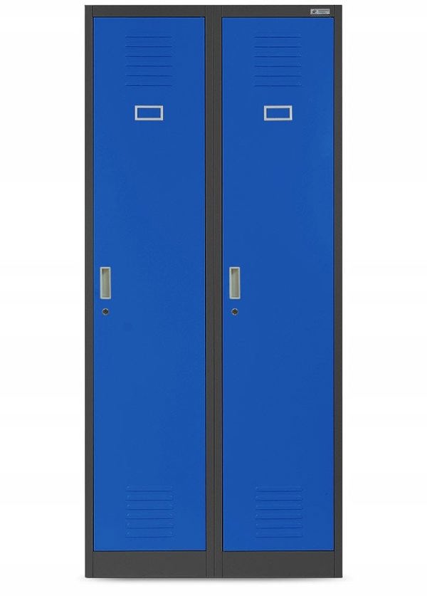 Szafa socjalna BHP ubraniowa czterokomorowa KACPER, 800 x 1800 x 500 mm, antracytowo-niebieska