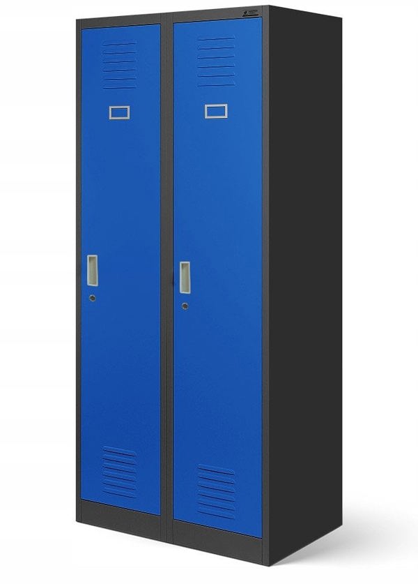 Szafa socjalna BHP ubraniowa czterokomorowa KACPER, 800 x 1800 x 500 mm, antracytowo-niebieska