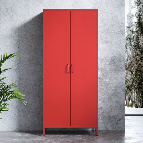 Szafa na ubrania FLAVIO, 800 x 1850 x 450 mm, Modern: czerwona