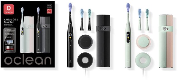 Ηλεκτρικές οδοντόβουρτσες Oclean X Ultra 20 S Duo Set για δύο, μαύρο και πράσινο