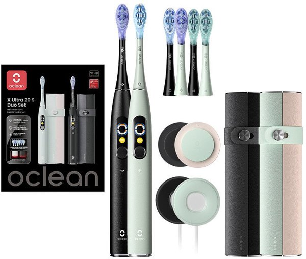 Ηλεκτρικές οδοντόβουρτσες Oclean X Ultra 20 S Duo Set για δύο, μαύρο και πράσινο