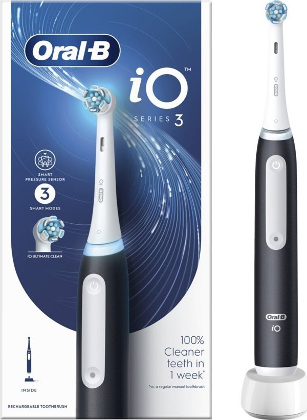 Oral-B iO Series 3 Ηλεκτρική Οδοντόβουρτσα με Τεχνολογία Μικροδονήσεων, Μαύρο Χρώμα