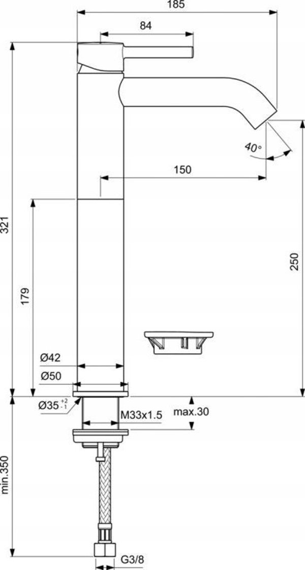 Ψηλή μπαταρία Ideal Standard Ceraline BC269AA, Χρώμιο