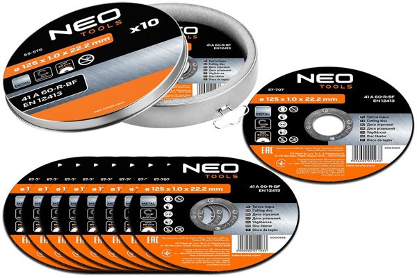 Neo Δίσκος Κοπής Μετάλλου 125 x 1.0 x 22.2 mm 41 A60-R-BF, Σετ 10 Τεμαχίων