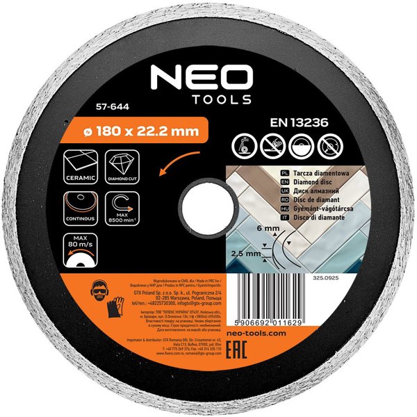 Neo Διαμαντόδισκος 180 x 22.2 mm για Κοπή Ακριβείας