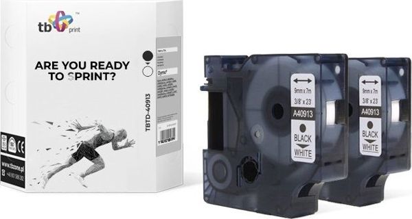 TB Print Ταινία TBTD-40913 για DYMO, 9mm x 7m, Μαύρο σε Λευκό, 2 Τεμάχια