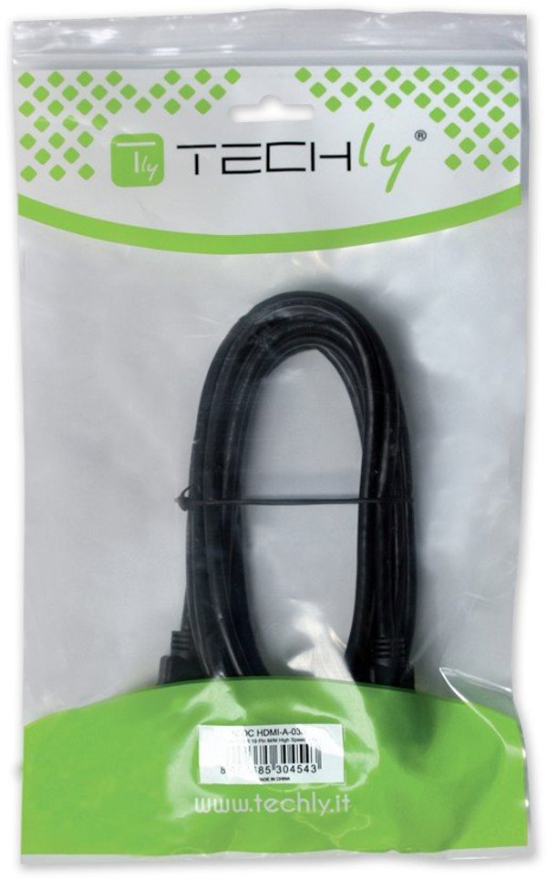 TECHLY HDMI Υψηλής Ταχύτητας Καλώδιο Προέκτασης 1m μαύρο με Ethernet 4K 30Hz 19pin HDMI Αρσενικό σε 19pin HDMI Θηλυκό με Επίχρυσες Επαφές