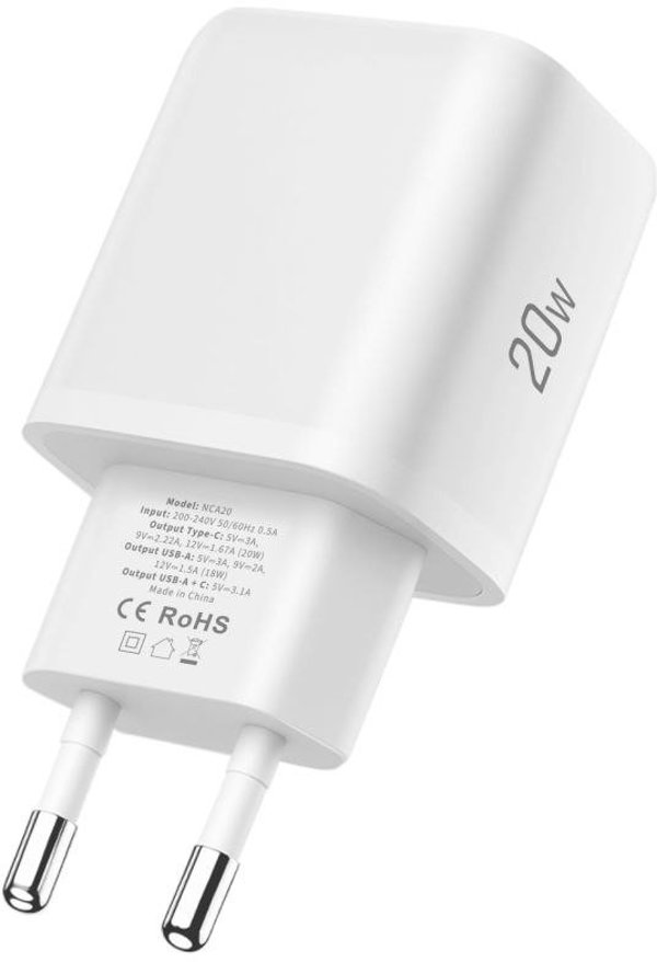 Φορτιστής Δικτύου Tech-Protect NCA20 20W PD / QC3.0, 2 Θυρών με Καλώδιο Type-C, Λευκό
