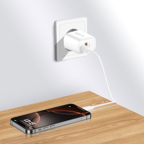 Φορτιστής Δικτύου Tech-Protect NCA20 20W PD / QC3.0, 2 Θυρών με Καλώδιο Type-C, Λευκό