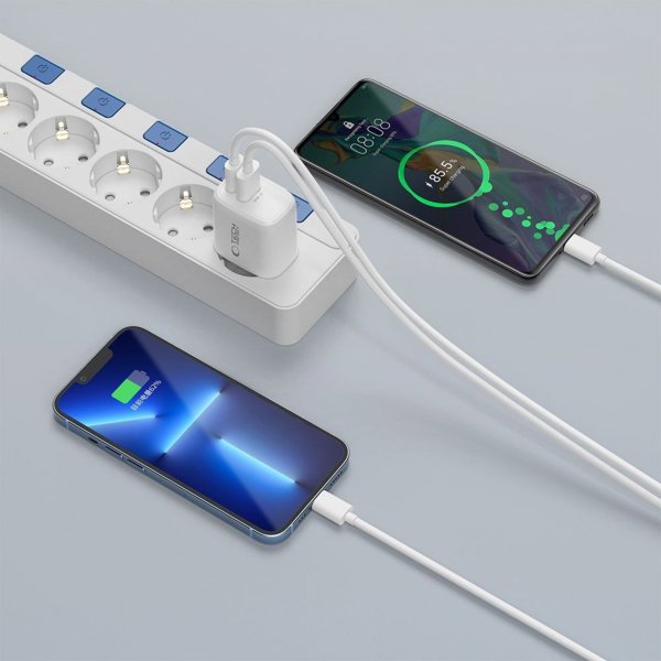 Φορτιστής Δικτύου Tech-Protect NCA20 20W PD / QC3.0, 2 Θυρών με Καλώδιο Type-C, Λευκό