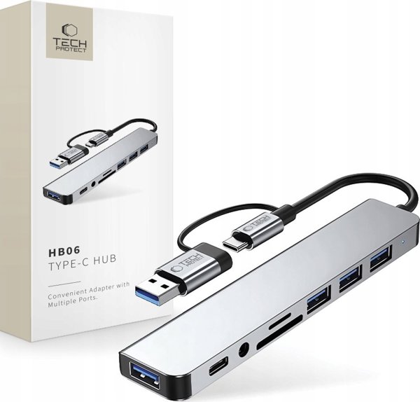 Προσαρμογέας HUB TECH-PROTECT HB06 9IN1 TYPE-C + USB2.0 + USB3.0 + SD/TF + AV3.5 SPACE GREY