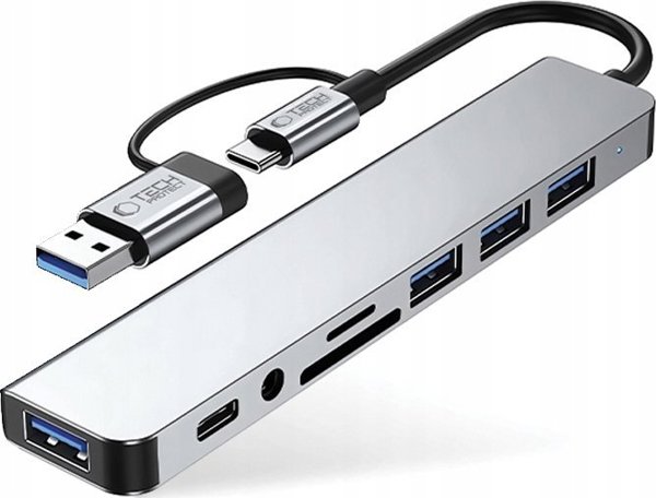 Προσαρμογέας HUB TECH-PROTECT HB06 9IN1 TYPE-C + USB2.0 + USB3.0 + SD/TF + AV3.5 SPACE GREY