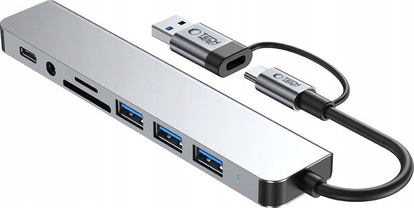 Προσαρμογέας HUB TECH-PROTECT HB06 9IN1 TYPE-C + USB2.0 + USB3.0 + SD/TF + AV3.5 SPACE GREY