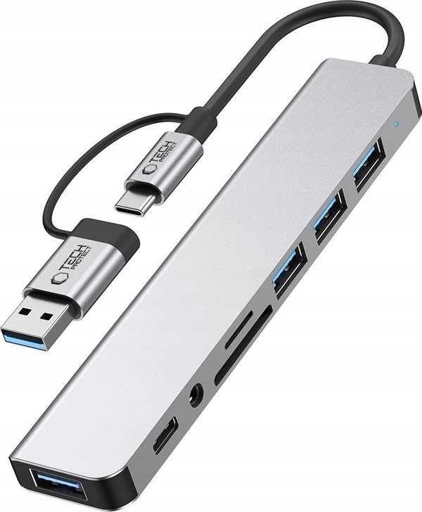 Προσαρμογέας HUB TECH-PROTECT HB06 9IN1 TYPE-C + USB2.0 + USB3.0 + SD/TF + AV3.5 SPACE GREY