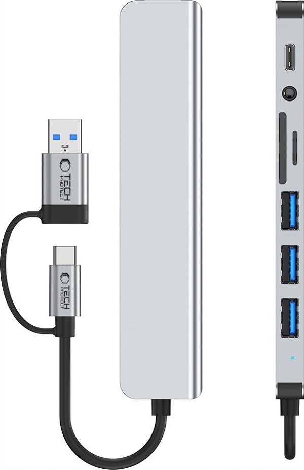 Προσαρμογέας HUB TECH-PROTECT HB06 9IN1 TYPE-C + USB2.0 + USB3.0 + SD/TF + AV3.5 SPACE GREY