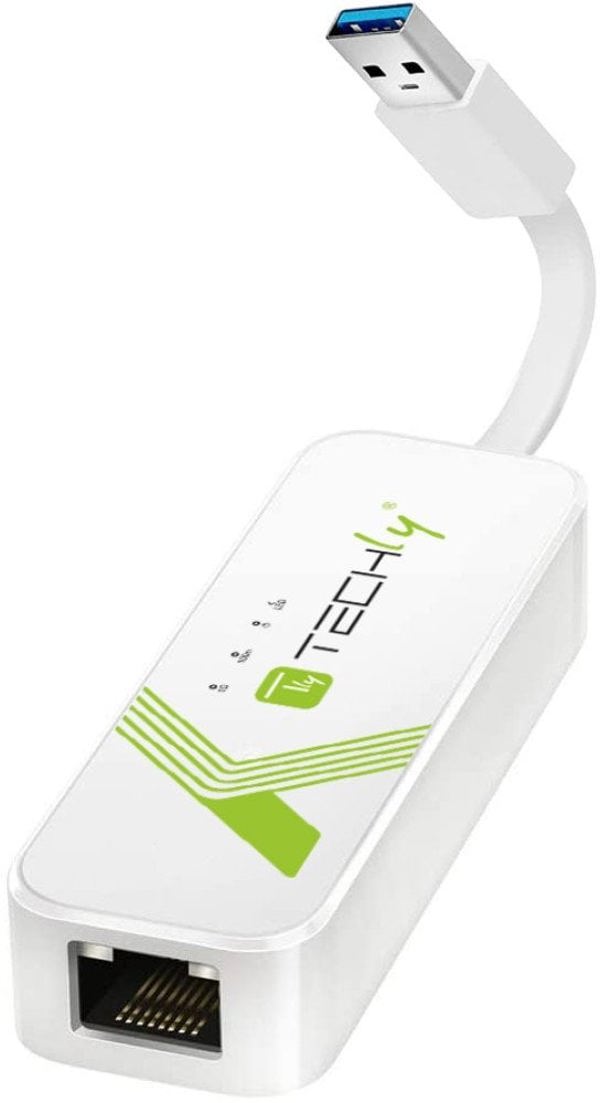 Προσαρμογέας TECHLY USB3.0 RJ45 Weiss USB Stecker Typ A am Kabel auf RJ45 Netzgeschwindigkeit 10/100/1000 MBit/s