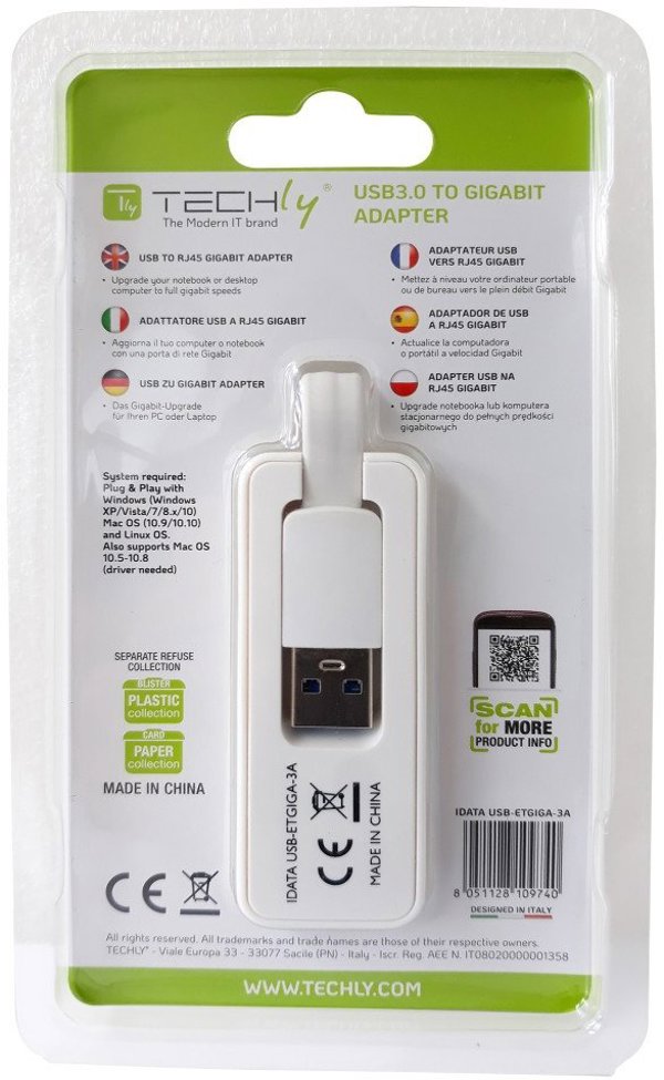 Προσαρμογέας TECHLY USB3.0 RJ45 Weiss USB Stecker Typ A am Kabel auf RJ45 Netzgeschwindigkeit 10/100/1000 MBit/s