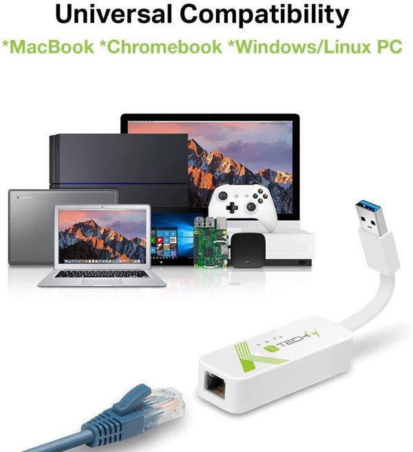 Προσαρμογέας TECHLY USB3.0 RJ45 Weiss USB Stecker Typ A am Kabel auf RJ45 Netzgeschwindigkeit 10/100/1000 MBit/s